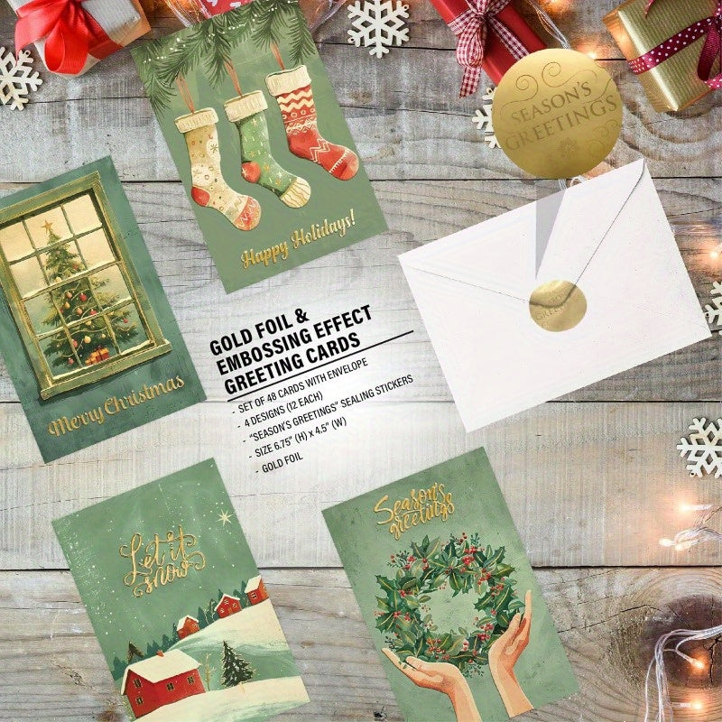 48pxs Gold Leaf Xmas Cards